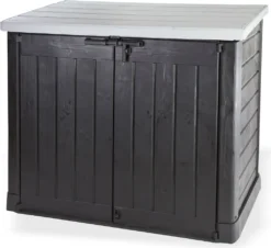 Keter Store It Out Max Mülltonnenbox Mit Gasdruckfeder, Wetterfest, Abschließbar, Schwarz/grau , 1.200 Liter, 145,5 X 82 X 125cm