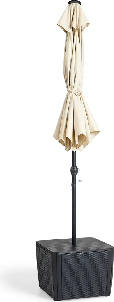 Allibert By Keter Gartentisch Patio Umbrella Luzon Plus, Graphit, Inkl. Loch Für Schirm, Deckel Abnehmbar, Mit Stauraum, Kunststoff, Flache Rattanoptik – Bild 3