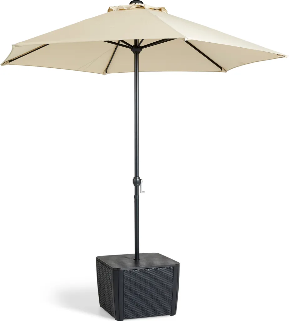 Allibert By Keter Gartentisch Patio Umbrella Luzon Plus, Graphit, Inkl. Loch Für Schirm, Deckel Abnehmbar, Mit Stauraum, Kunststoff, Flache Rattanoptik – Bild 2
