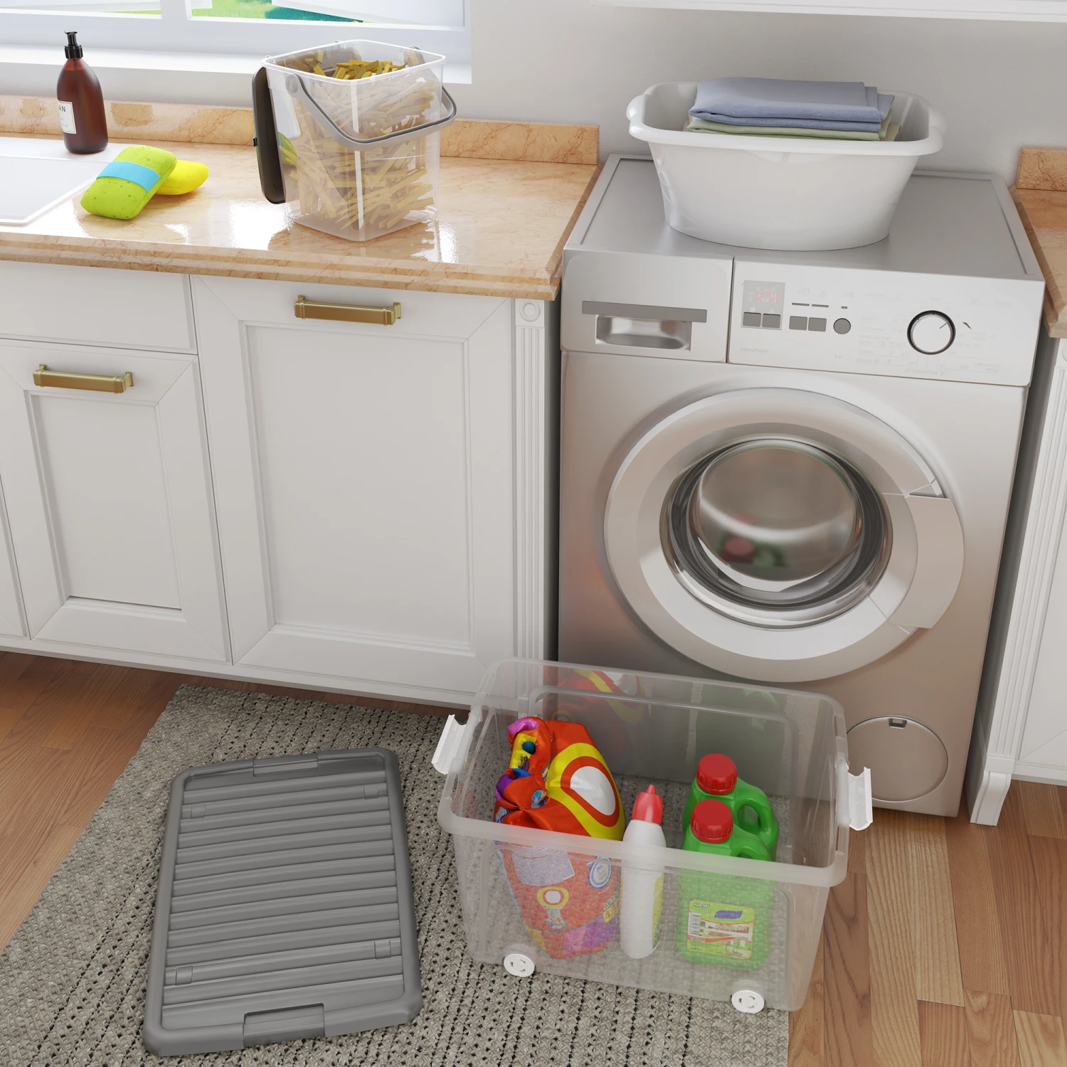 Keter Aufbewahrung 'W Box XL' Transparent/grau 39 X 56,5 X 51,5 Cm Mit Deckel Und Rollen – Bild 5