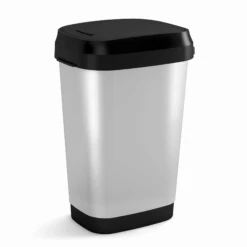 Keter Abfalleimer 'Dual Swing Style' Silber Matt 50 L, Zwei Öffnungsmöglichkeiten