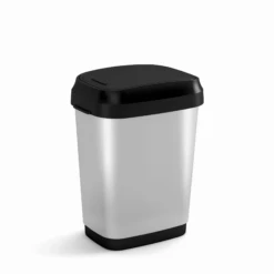 Keter Abfalleimer 'Dual Swing Style' Silber Matt 25 L, Zwei Öffnungsmöglichkeiten