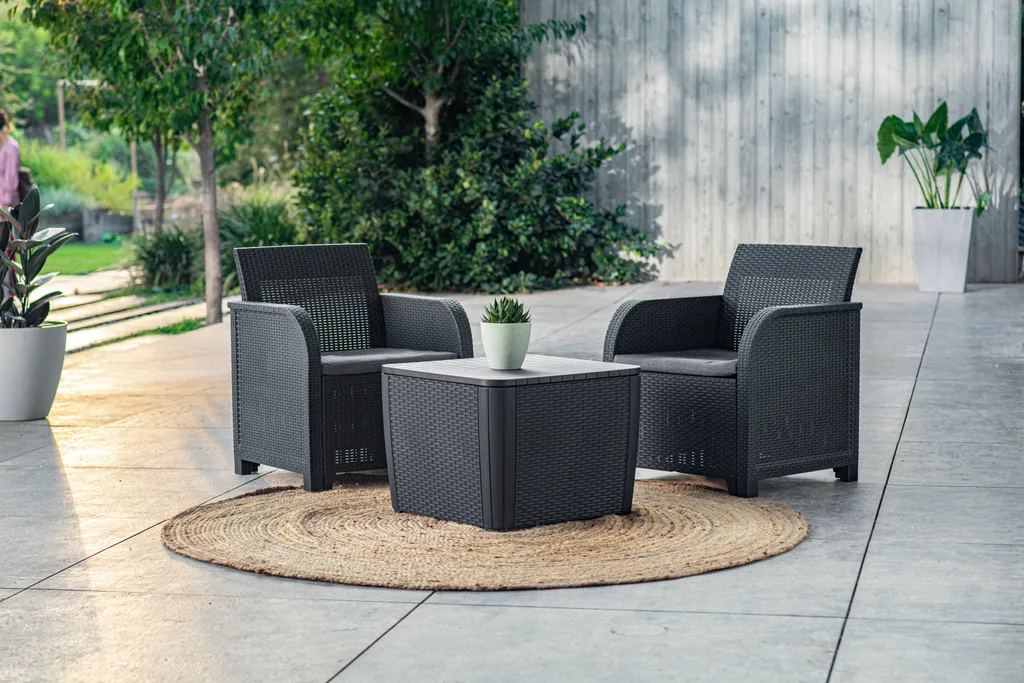 Allibert By Keter Gartentisch Patio Umbrella Luzon Plus, Graphit, Inkl. Loch Für Schirm, Deckel Abnehmbar, Mit Stauraum, Kunststoff, Flache Rattanoptik – Bild 6