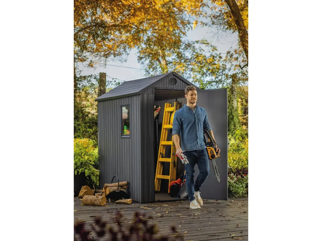 Keter Gerätehaus Darwin 46 Grau Holz-Optik – Bild 11