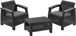 Keter Corfu Balkon-Set, Korfu Set, Graphit, Sessel + Tisch + Sitzkissen