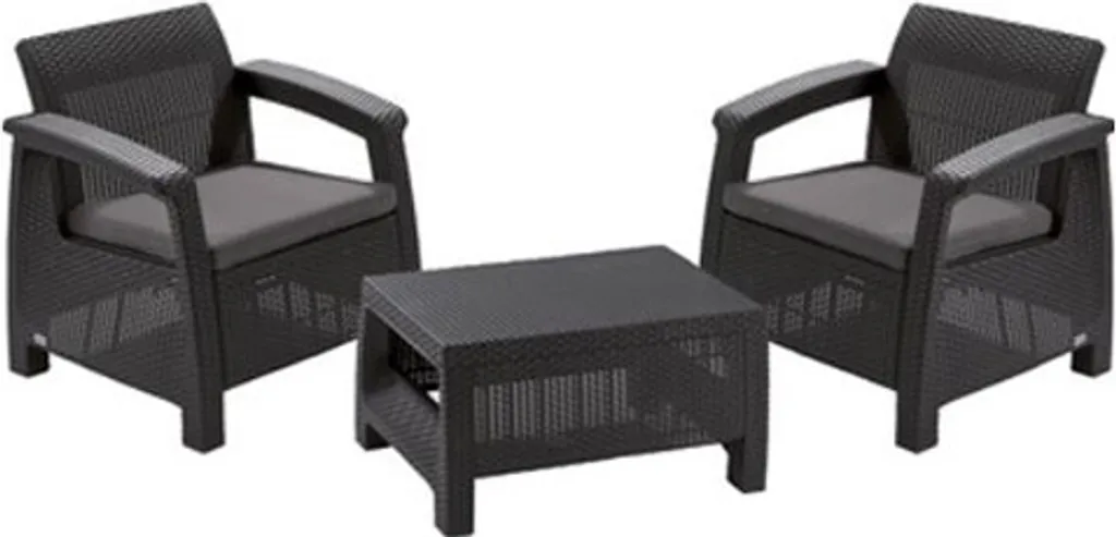 Keter Corfu Balkon-Set, Korfu Set, Graphit, Sessel + Tisch + Sitzkissen