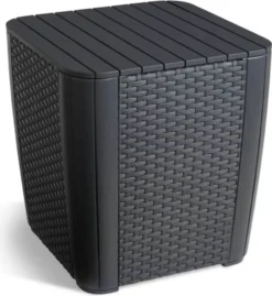 Allibert By Keter Gartentisch Luzon Flat Wicker, Graphit, Deckel Abnehmbar, Mit Stauraum, Kunststoff, Flache Rattanoptik