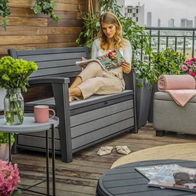 Keter 2-Sitzer Gartenbank Mit Stauraum Hudson 227 L Grau – Bild 6